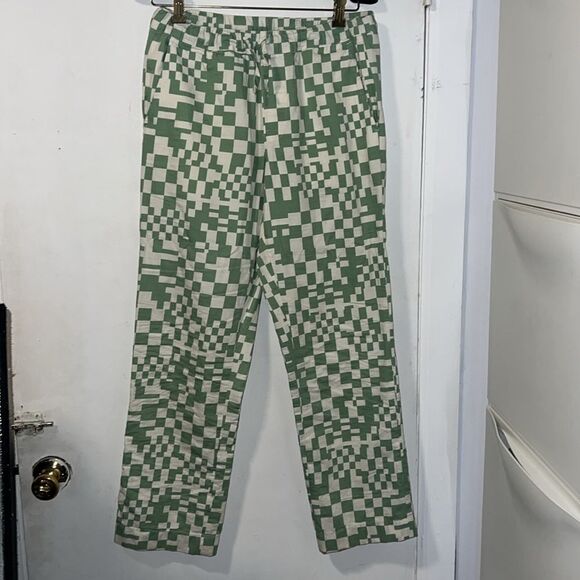 FRANK AND OAK Green Checkered Scandinavian Unisex Pajama Pants-XXS - Picture 2 of 10